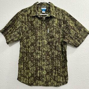 Columbia Shirt Mens Medium Green Corduroy Floral Camp Outdoors Short Sleeve NWOT